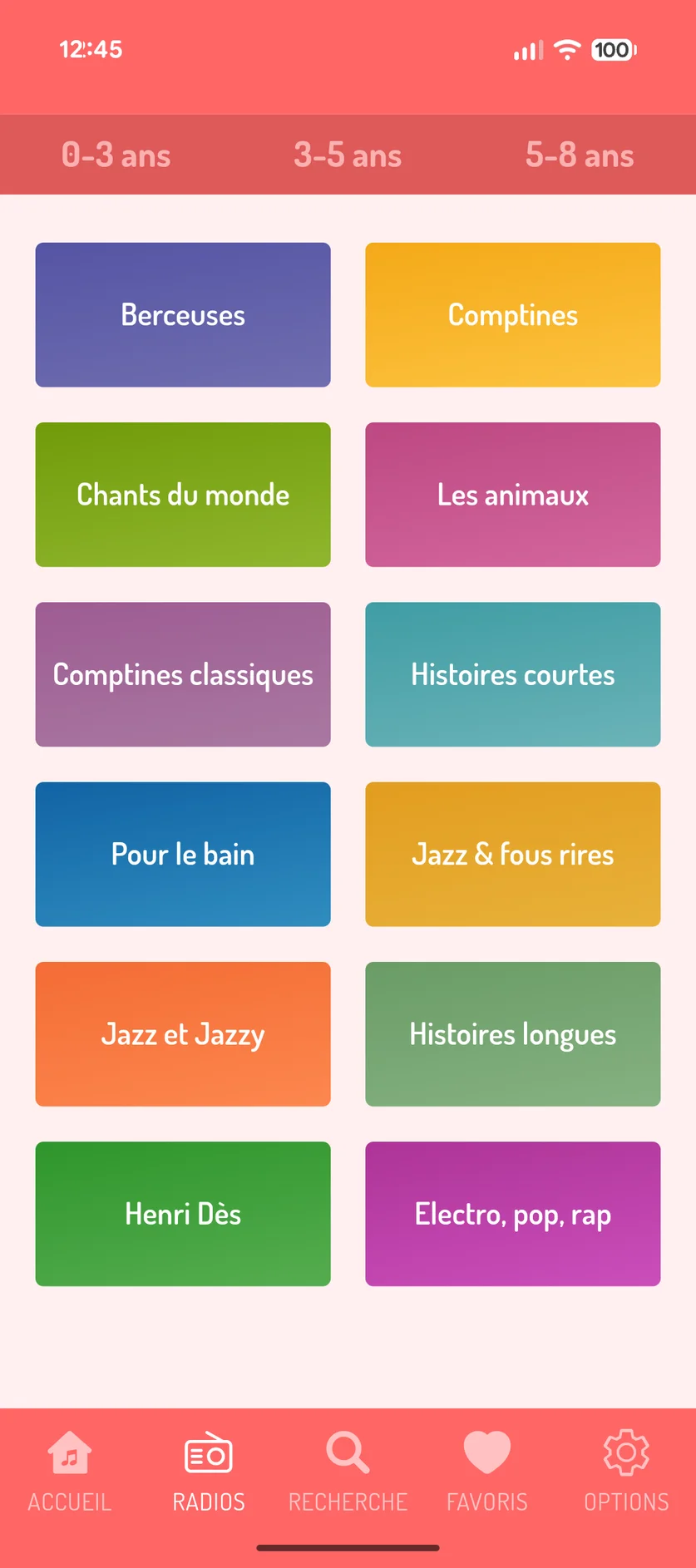 Les radios de l’appli munki, par âge : berceuses, comptines, chants du monde, histoires…